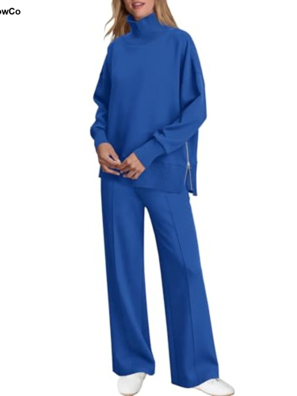 Womens 2 Piece Lounge Set Oversized Turtleneck Wide Leg Sweatpants